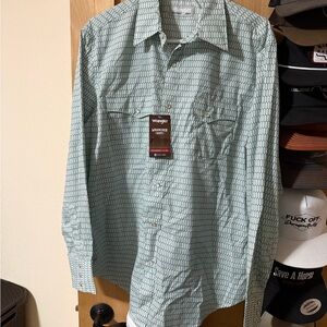 Wrangler Men's Patterned Green Pearl Snap Button Down Shirt